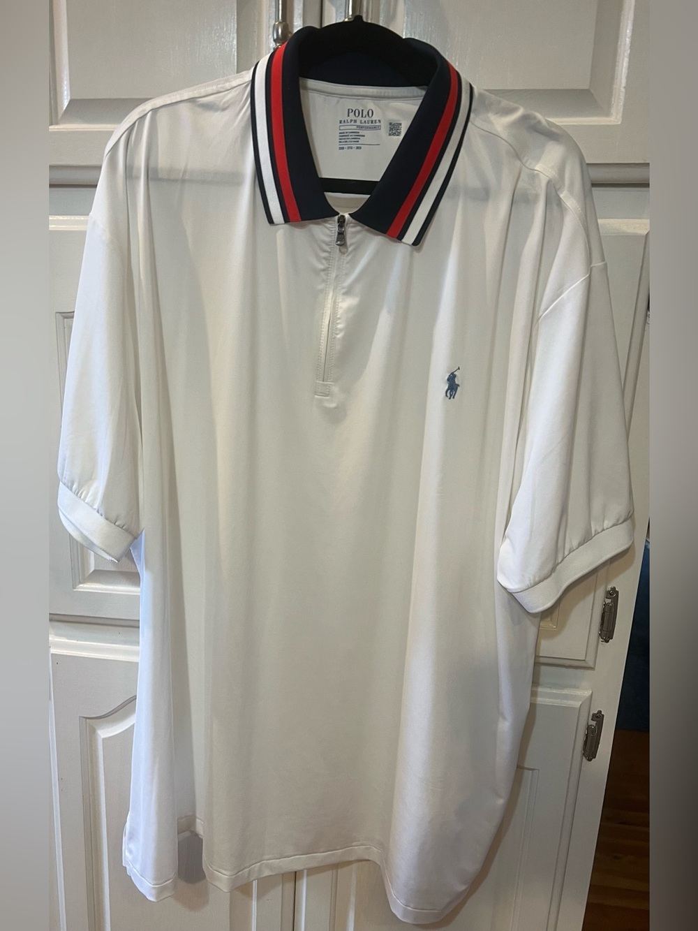 Polo by Ralph Lauren White Short-Sleeve Zip Polo with Navy & Red Trim, Big Man